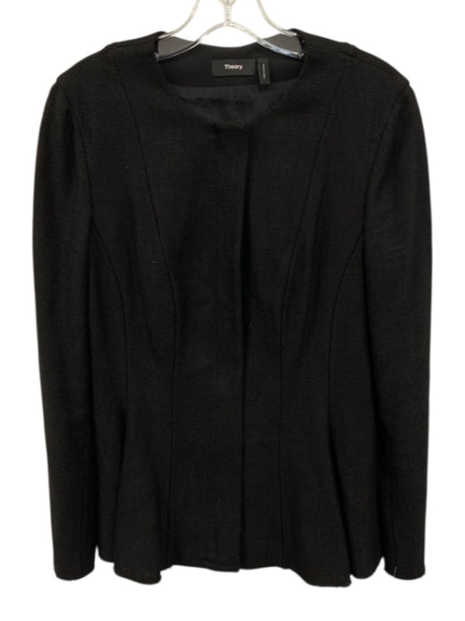Theory Size 8 Black Viscose Blend Long Sleeve Tweed Zip Front Peplum Jacket Black / 8