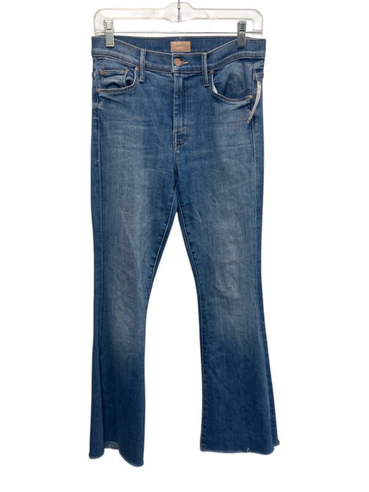 Mother Size 28 Medium Wash Cotton Denim High Rise Whiskering Flare Raw Hem Jeans Medium Wash / 28