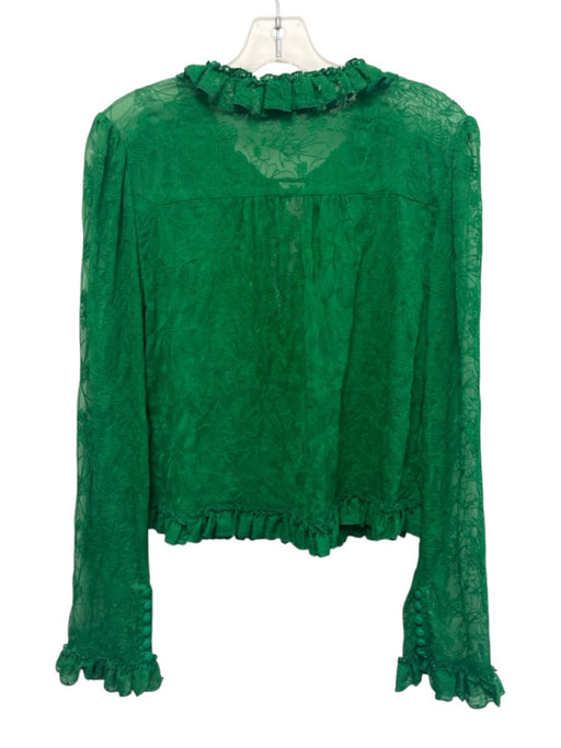 Alexis Size Large Green Polyester Blend Long semi sheer sleeves Button Front Top Green / Large
