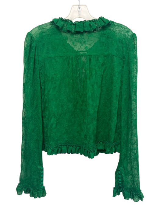 Alexis Size Large Green Polyester Blend Long semi sheer sleeves Button Front Top Green / Large