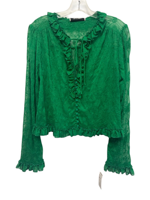 Alexis Size Large Green Polyester Blend Long semi sheer sleeves Button Front Top Green / Large
