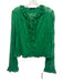 Alexis Size Large Green Polyester Blend Long semi sheer sleeves Button Front Top Green / Large
