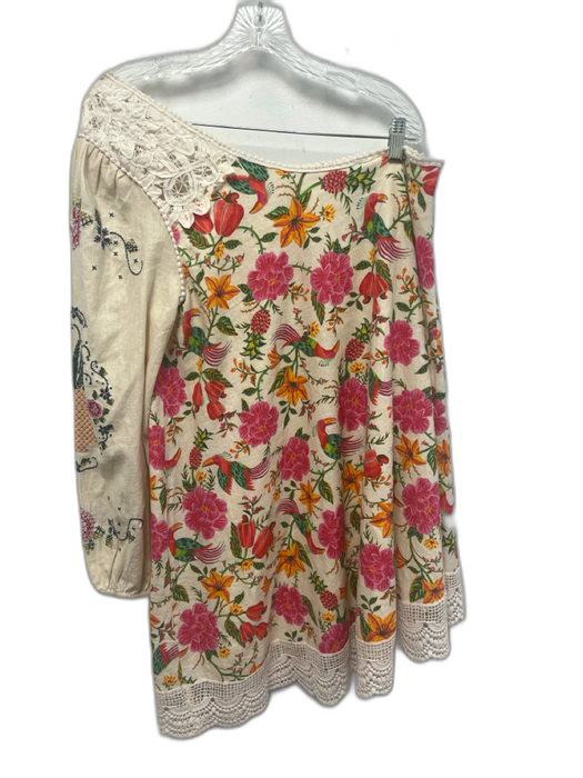 Farm Rio Size M Cream White & Multi Linen Blend One Shoulder Flora & Fauna Dress Cream White & Multi / M