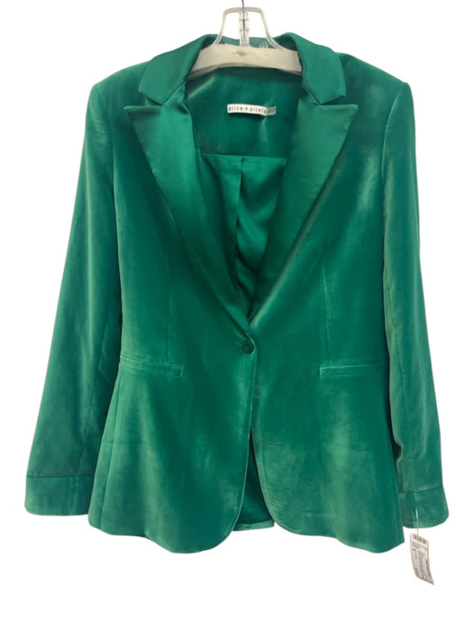 Alice + Olivia Size 8 Green Polyester Blend Velvet One Button Satin Trim Jacket Green / 8