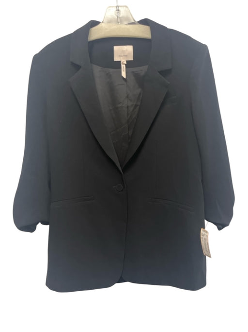 Cinq a Sept Size 10 Black Triacetate Blend Half Sleeve Ruched One Button Jacket Black / 10