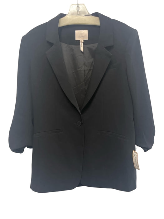 Cinq a Sept Size 10 Black Triacetate Blend Half Sleeve Ruched One Button Jacket Black / 10