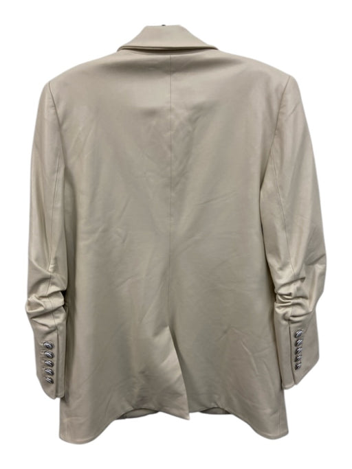 Veronica Beard Size 8 Cream White Faux Leather Ruched Button Detail Jacket Cream White / 8
