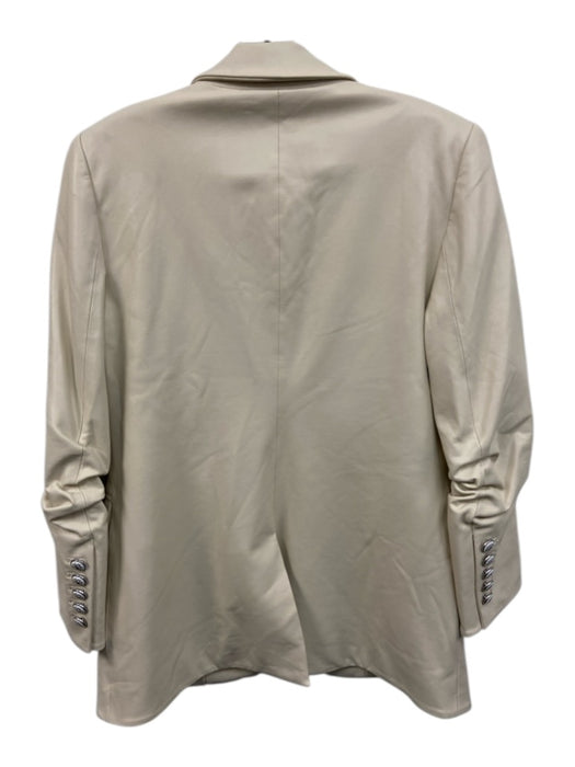 Veronica Beard Size 8 Cream White Faux Leather Ruched Button Detail Jacket Cream White / 8