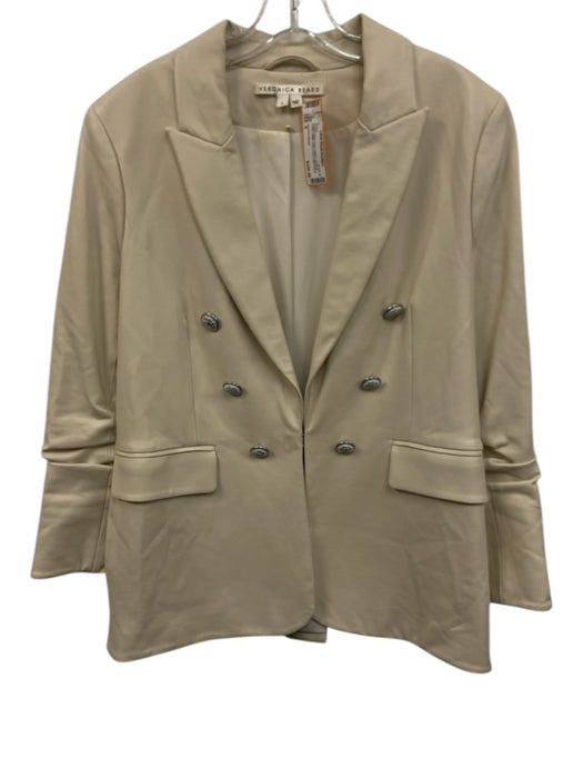 Veronica Beard Size 8 Cream White Faux Leather Ruched Button Detail Jacket Cream White / 8