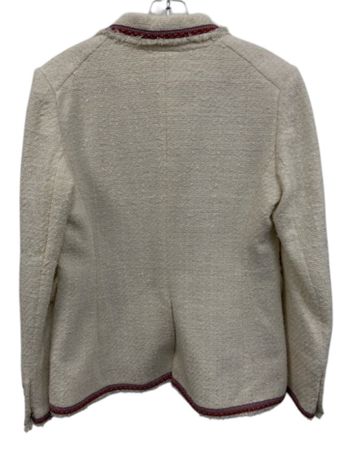 Veronica Beard Size 8 Cream, Red, Blue Cotton Blend Flap Pocket Tweed Jacket Cream, Red, Blue / 8
