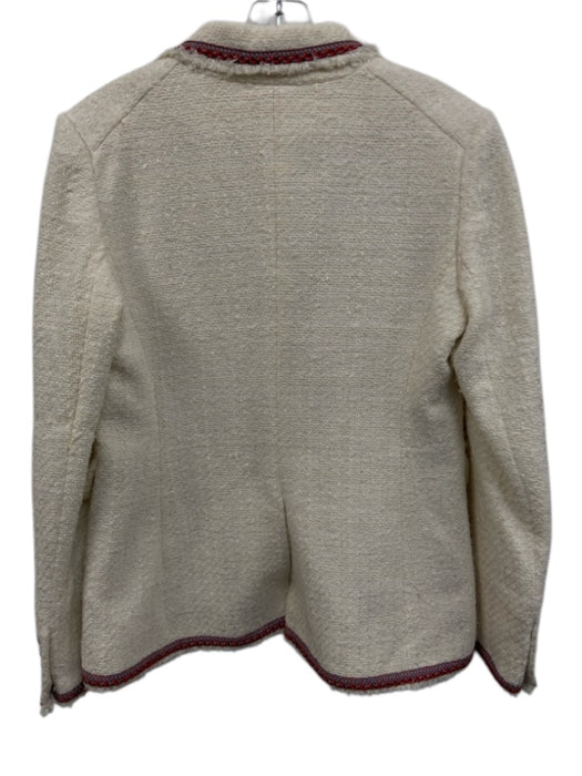 Veronica Beard Size 8 Cream, Red, Blue Cotton Blend Flap Pocket Tweed Jacket Cream, Red, Blue / 8