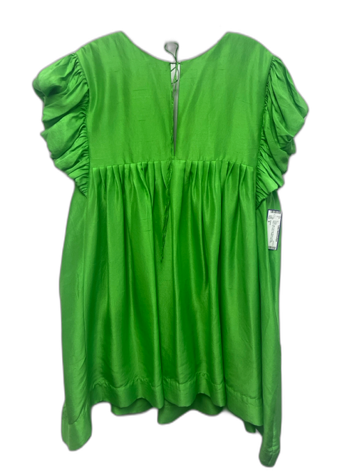 Azeeza Size S Green Silk Puff Cap Sleeve Scoop Back Tie V Neck Dress Green / S