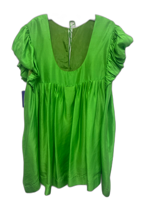 Azeeza Size S Green Silk Puff Cap Sleeve Scoop Back Tie V Neck Dress Green / S