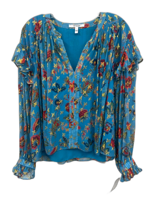 Derek Lam 10 Crosby Size 8 Blue, Red & Gold Viscose Blend Metallic Thread Top Blue, Red & Gold / 8