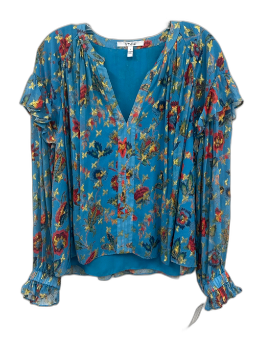 Derek Lam 10 Crosby Size 8 Blue, Red & Gold Viscose Blend Metallic Thread Top Blue, Red & Gold / 8