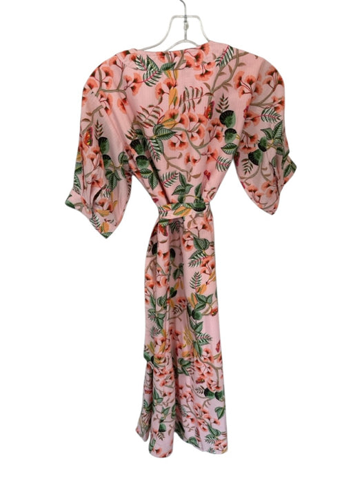 Loft Size 2 salmon & multi Polyester Floral Puff Sleeve Button Down Midi Dress salmon & multi / 2