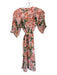 Loft Size 2 salmon & multi Polyester Floral Puff Sleeve Button Down Midi Dress salmon & multi / 2