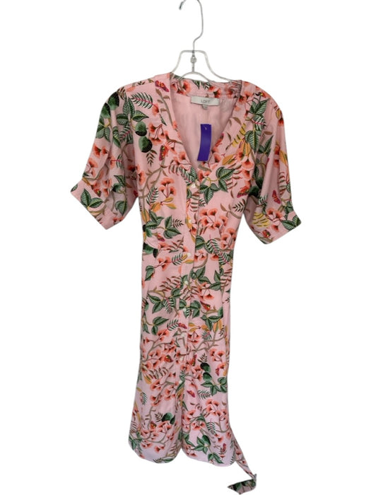 Loft Size 2 salmon & multi Polyester Floral Puff Sleeve Button Down Midi Dress salmon & multi / 2