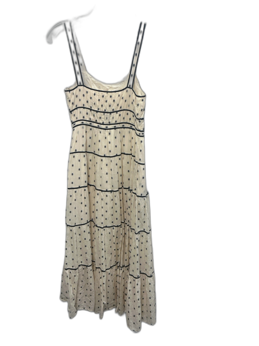 Ulla Johnson Size 2 Cream & Navy Cotton Embroidered Spotted Tiered Dress Cream & Navy / 2