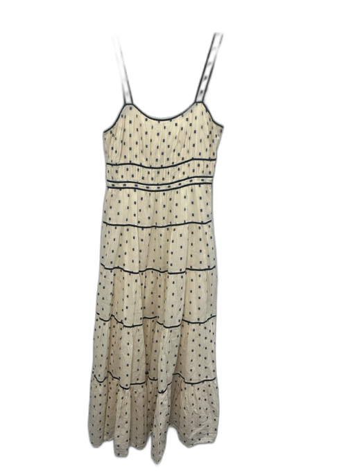 Ulla Johnson Size 2 Cream & Navy Cotton Embroidered Spotted Tiered Dress Cream & Navy / 2