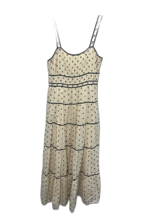 Ulla Johnson Size 2 Cream & Navy Cotton Embroidered Spotted Tiered Dress Cream & Navy / 2