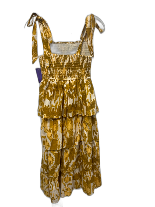 Cleobella Size XS Ocher & Yellow Cotton Abstract Print tie shoulder straps Dress Ocher & Yellow / XS