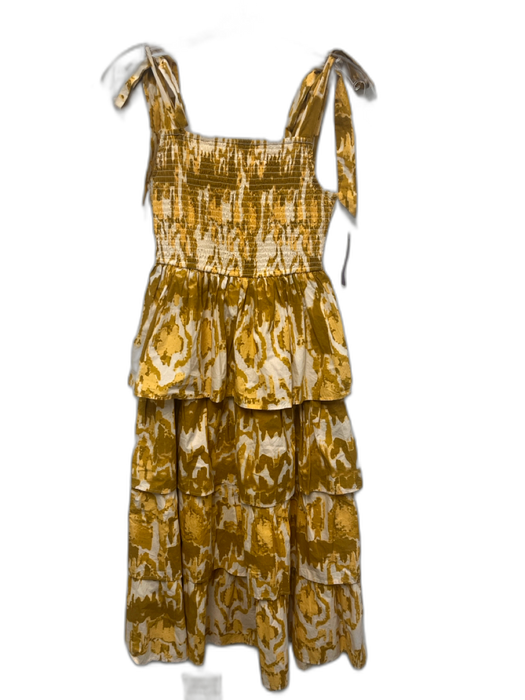 Cleobella Size XS Ocher & Yellow Cotton Abstract Print tie shoulder straps Dress Ocher & Yellow / XS