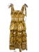 Cleobella Size XS Ocher & Yellow Cotton Abstract Print tie shoulder straps Dress Ocher & Yellow / XS