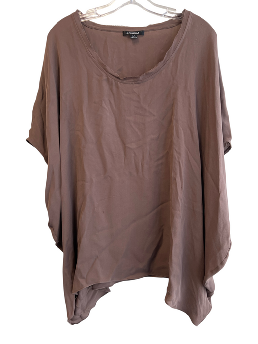 Acrobat Size M/L Brown 100% Silk Round Neck Short Cape Sleeve Semi Sheer Top Brown / M/L
