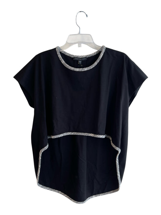 Abbey Glass Size Small Black Cupro Blend Round Neck Tweed Trim Short Sleeve Top Black / Small