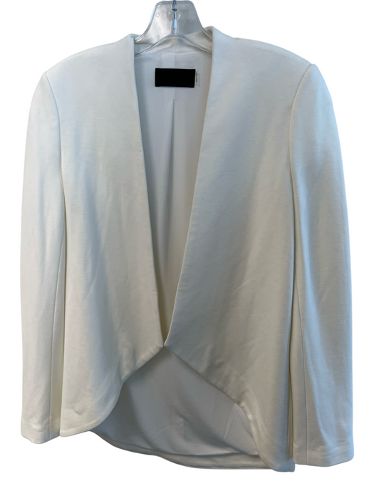 Blaque Label Size M White Rayon Blend Ponte Collarless High Low Blazer Jacket White / M