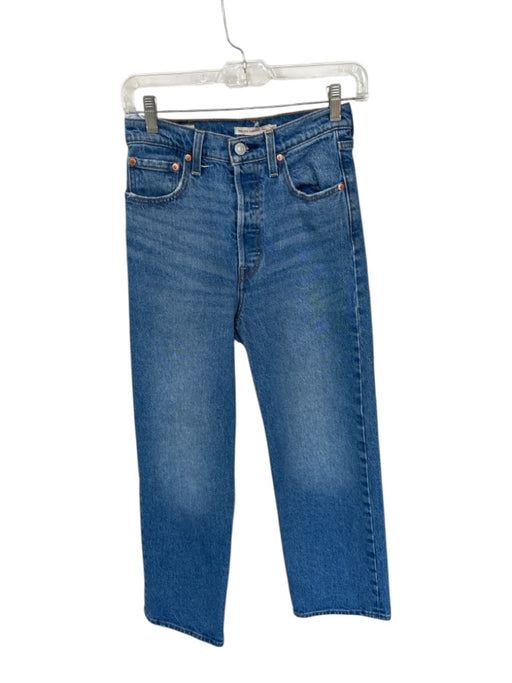 Levi's Size 25 Med Light Wash Cotton High Waist Button Fly Straight Jeans Med Light Wash / 25