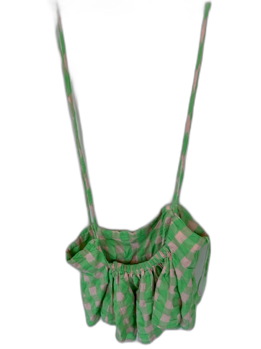 Free People Size XS Green & Pink Cotton Spaghetti Strap Gingham Cropped Top Green & Pink / XS