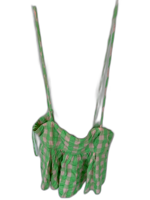 Free People Size XS Green & Pink Cotton Spaghetti Strap Gingham Cropped Top Green & Pink / XS