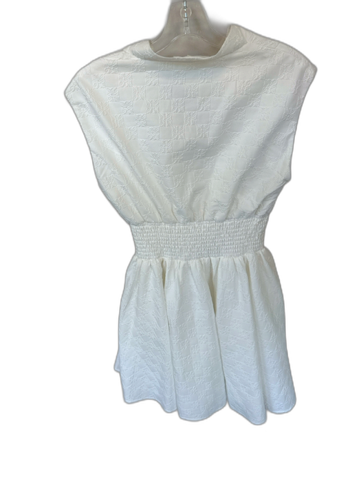 Entro Size S White & Blue Cotton Short Balloon Sleeve Botanical Rabbits Dress White & Blue / S