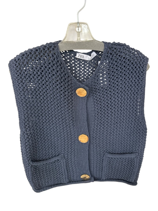 Zara Size M navy & gold Cap Sleeve Crochet Buttons Gold Hardware Top navy & gold / M
