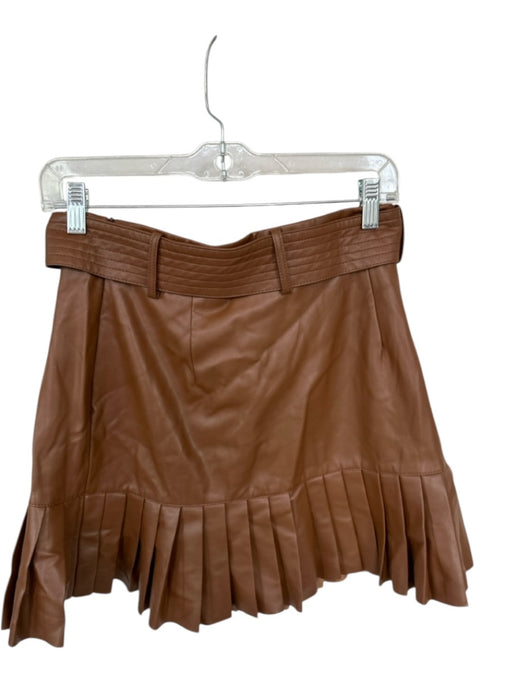 Zara Size M Brown Vegan Leather Side Zip Pleated Belted Skirt Brown / M