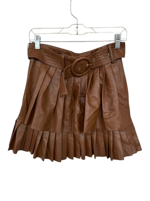 Zara Size M Brown Vegan Leather Side Zip Pleated Belted Skirt Brown / M