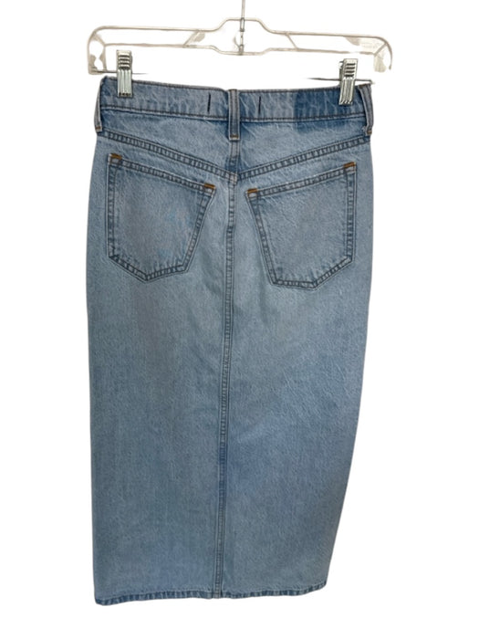 Abercrombie & Fitch Size 00 Light Wash Cotton High Waist Denim Midi Skirt Light Wash / 00