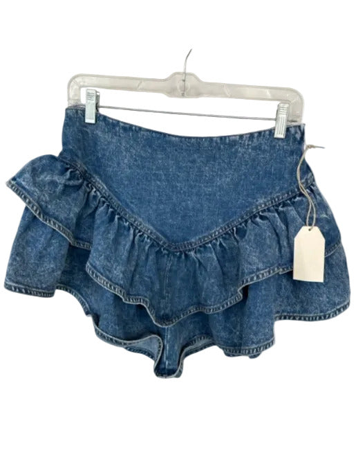 Chrysanthemum Size M Med Dark Wash Cotton Blend Side Zip Denim Ruffles Skort Med Dark Wash / M