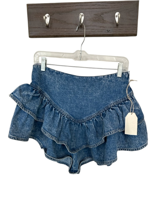 Chrysanthemum Size M Med Dark Wash Cotton Blend Side Zip Denim Ruffles Skort Med Dark Wash / M