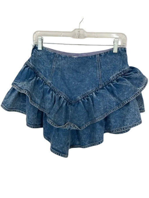 Chrysanthemum Size M Med Dark Wash Cotton Blend Side Zip Denim Ruffles Skort Med Dark Wash / M