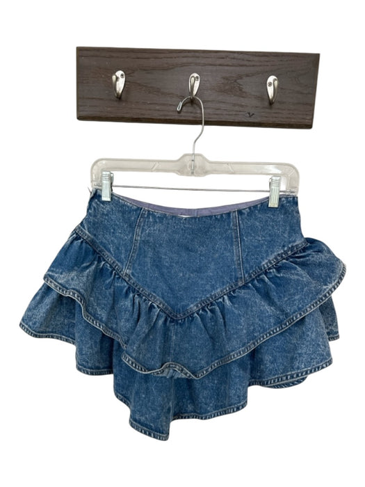 Chrysanthemum Size M Med Dark Wash Cotton Blend Side Zip Denim Ruffles Skort Med Dark Wash / M