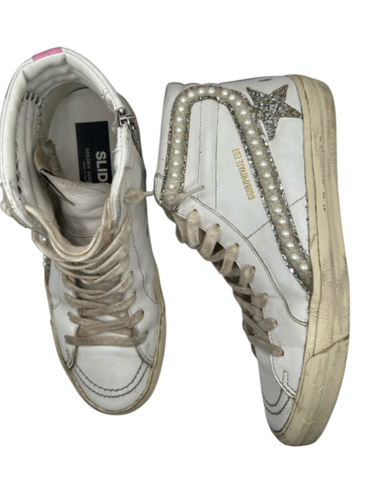 Golden Goose Shoe Size 39 White & Pink Leather High Top Faux Pearls Sneakers White & Pink / 39