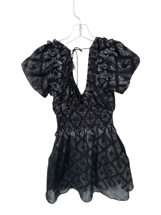 Love The Label Size S Black & Silver Short Balloon Sleeve Metallic Dress Black & Silver / S