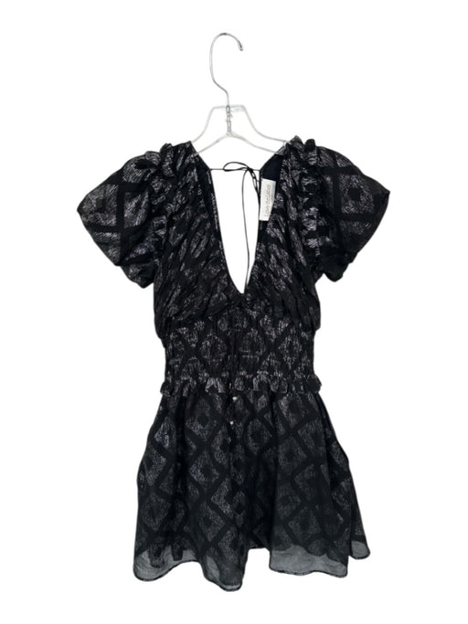 Love The Label Size S Black & Silver Short Balloon Sleeve Metallic Dress Black & Silver / S