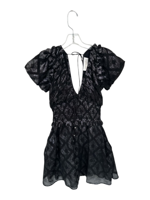 Love The Label Size S Black & Silver Short Balloon Sleeve Metallic Dress Black & Silver / S
