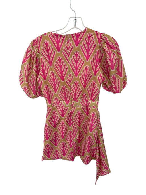 Fancy Size XS Pink & Tan Short Balloon Sleeve Print Back Zip Dress Pink & Tan / XS
