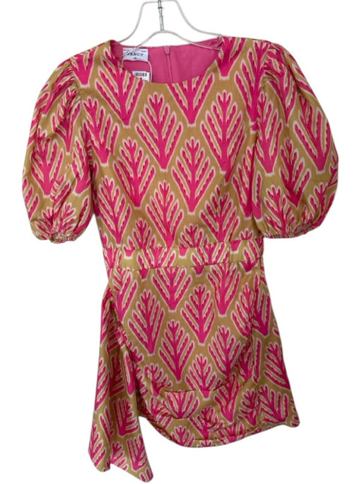 Fancy Size XS Pink & Tan Short Balloon Sleeve Print Back Zip Dress Pink & Tan / XS