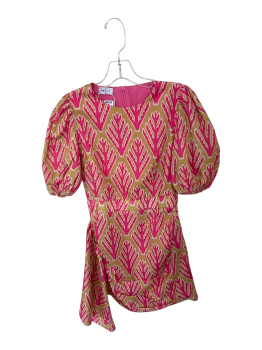Fancy Size XS Pink & Tan Short Balloon Sleeve Print Back Zip Dress Pink & Tan / XS